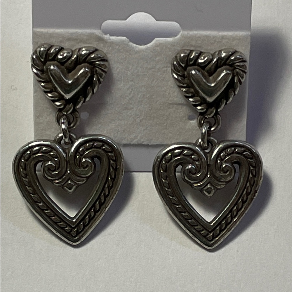 Brighton Silver Heart Drop Post Earrings